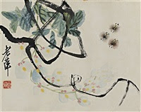 wisteria and three bees by qi baishi
