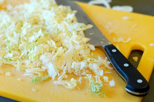 Chopping the Napa cabbage by Eve Fox, Garden of Eating blog, copyright 2012