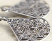 Silver Lace Filigree Teardrop Earrings. Wedding Earrings - HeatherBerry