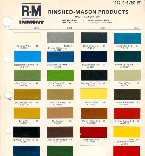 Color Codes For Paint Best Room - Corvette Paint Codes 1972