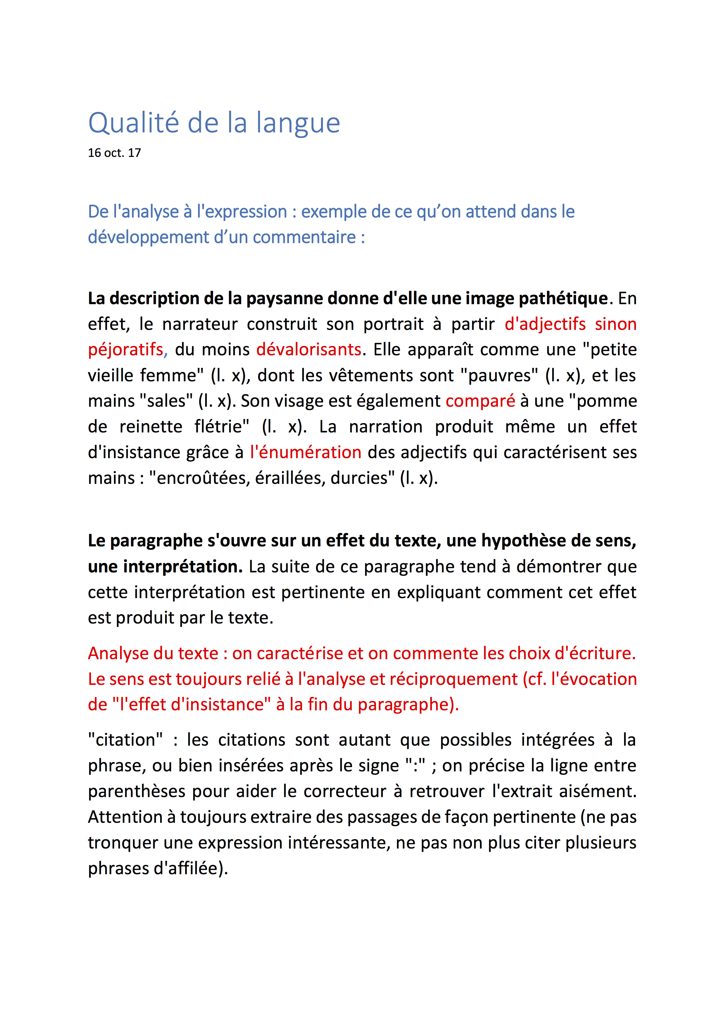 presentation commentaire francais