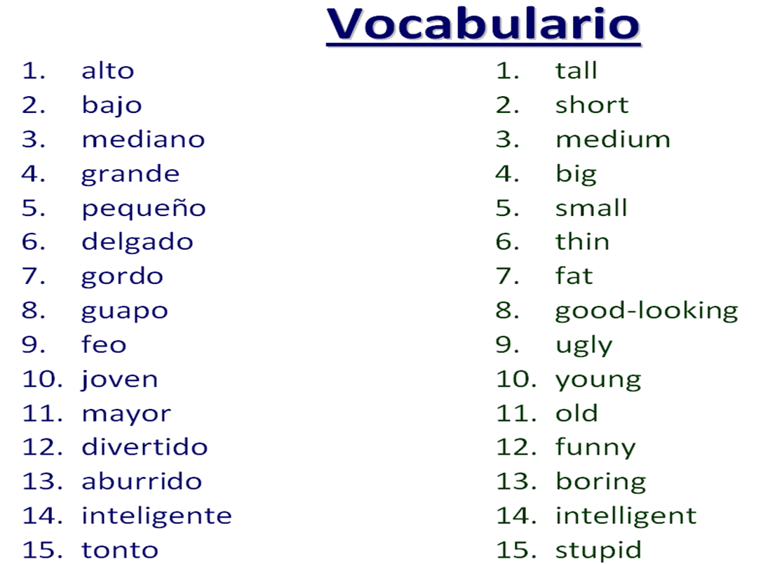 English Grammar Spanish Vocabulary