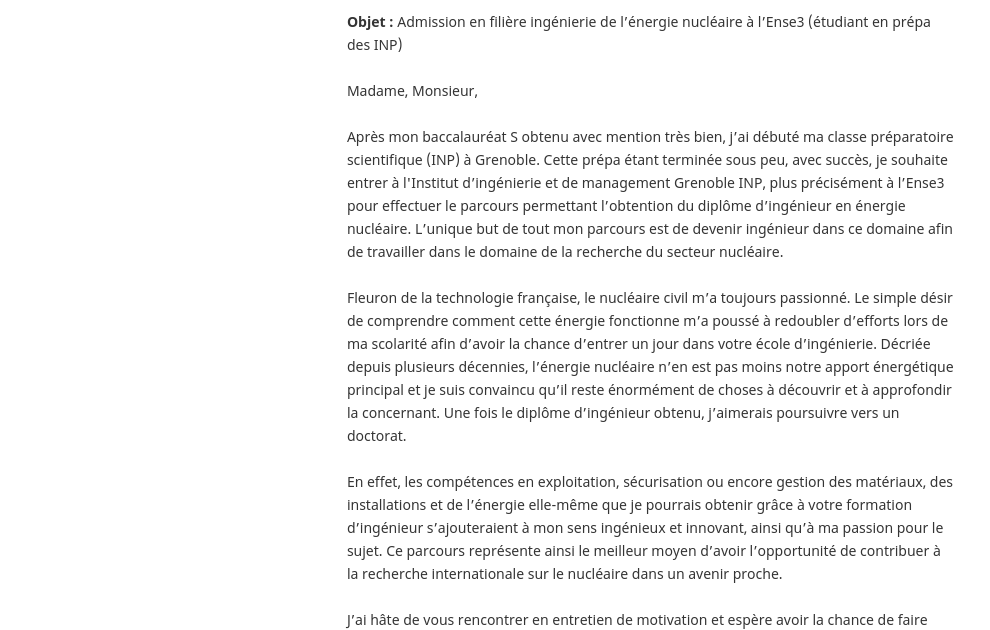 Lettre De Motivation école D'ingénieur Biotechnologie