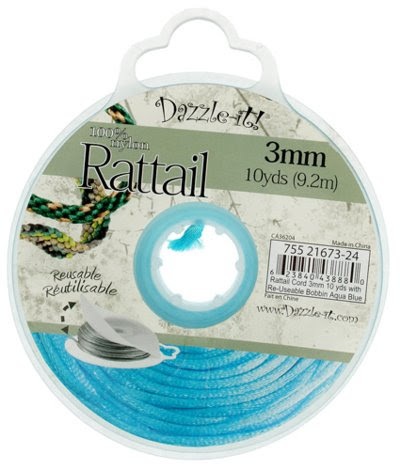 75521673-24 Rattail Cord - 3 mm Satin Fat Rattail Cord - Aqua Blue (10 yard bobbin)