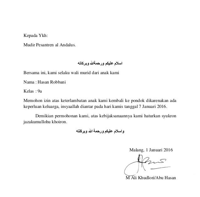 Contoh Surat Izin Anak Sekolah Sd