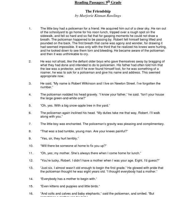 Reading Passages 9th Grade Pdf - Sandra Roger's Reading Worksheets