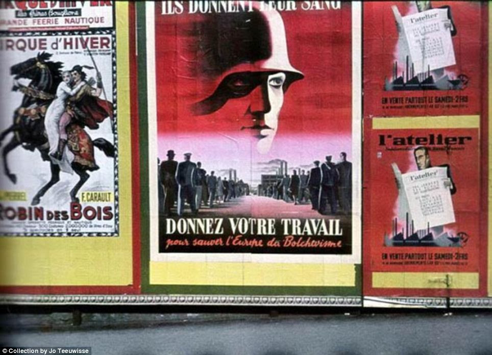 'They give their blood - give your work to save Europe from Bolshevism': Another poster encourages French to travel to Germany for work by alluding to the threat from the Soviet Union