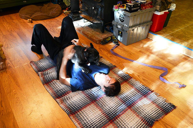 Mike Stretching with Saffy