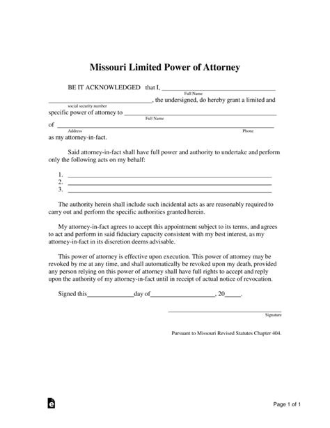 Durable Power Of Attorney Form Missouri Pdf