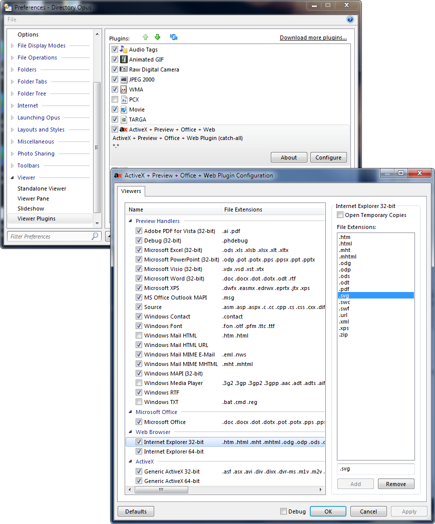 Configuring the Opus ActiveX plugin to display SVG files via IE9
