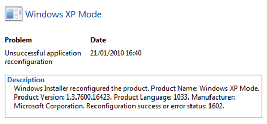windows 7 xp mode error
