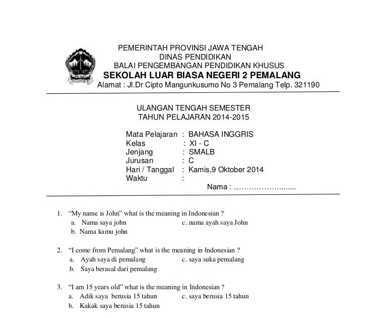 Contoh soal bahasa inggris smplb