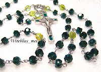 Wire wrapped Rosary Wire wrapped Rosary with deep emerald faceted crystal rondelles and lime colored Czechs fire polished beads