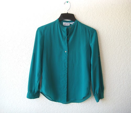 shop tospendtime: vintage teal pinstripe cuffed blouse xs-m