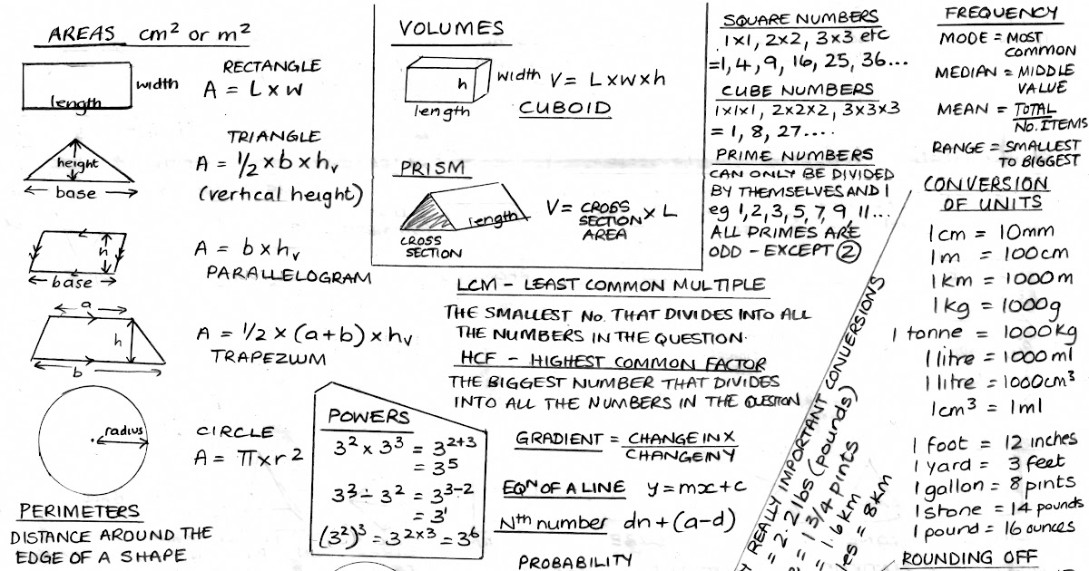 Formula Sheet Maths Gcse Edexcel Math Formulas