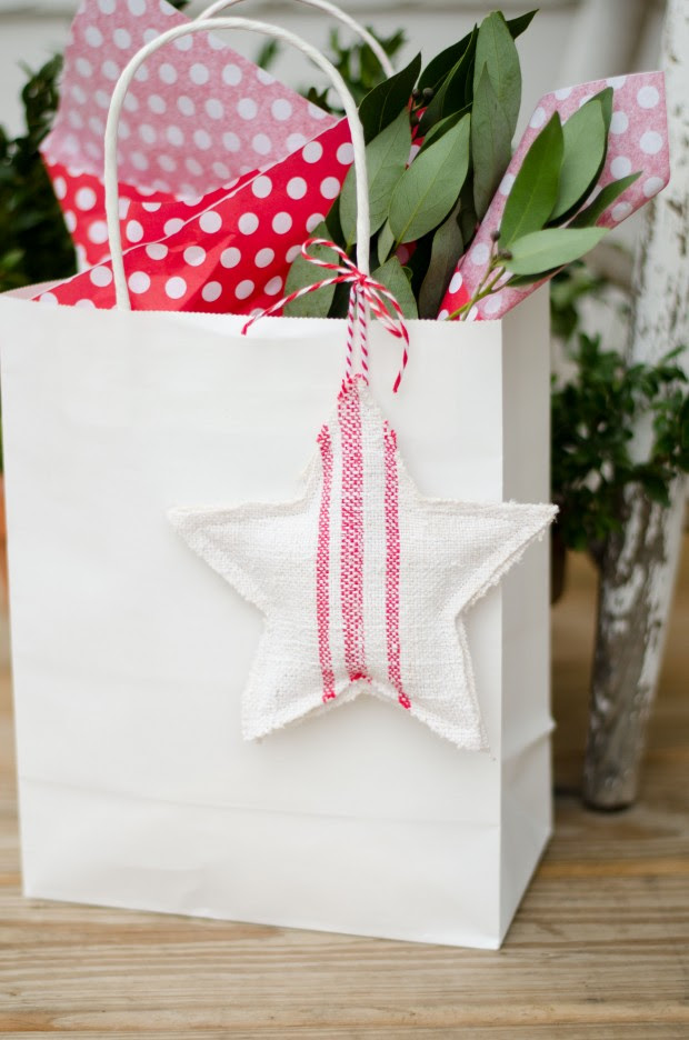 handmade fabric ornament used as a gift tag handmade fabric ornament used as a gift tag