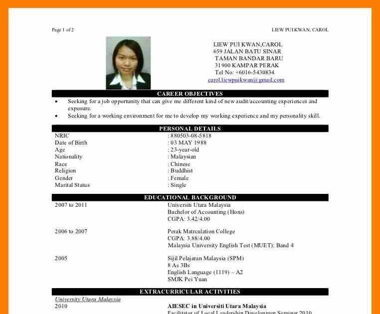 Contoh Cv Fresh Graduate Malaysia Resume Jkr Berikut adalah salah