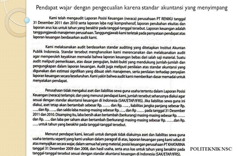 Contoh Laporan Auditor Independen Wajar Tanpa Pengecualian Seputar Laporan