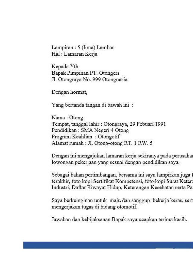 Contoh Surat Lamaran Kerja Industri Otomotif Contoh Surat