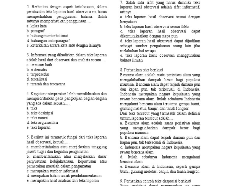 Ciri Ciri Teks Laporan Hasil Observasi Kecuali Seputar Laporan
