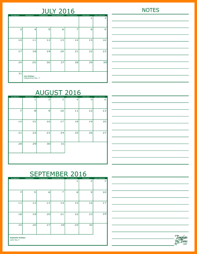 Aug 16 Calendar Printable