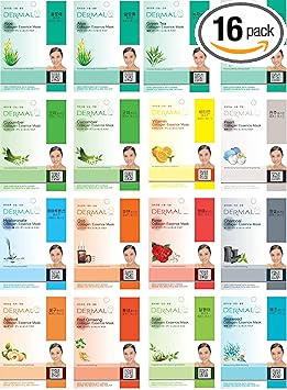 Dermal Korea Collagen Essence Full Face Facial Mask Sheet, 16 Combo Pack