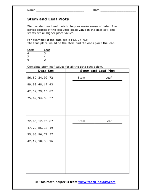 82 INFO STEM AND LEAF PLOT 4TH GRADE WORKSHEET 2019 - * Histogram