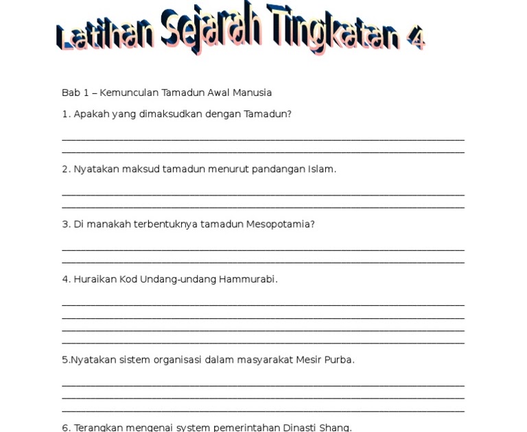 Latihan Sejarah Tingkatan 4