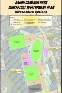 Baron Cameron Park Plan with new dog park location and indoor rec center/Credit: FCPA 
