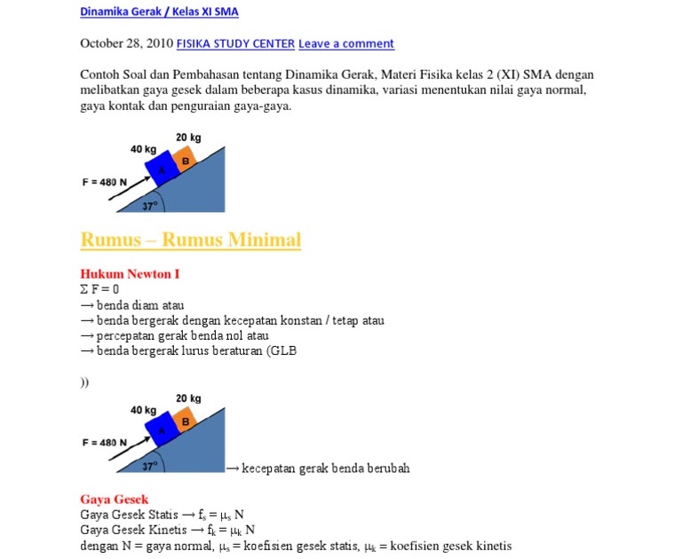 Contoh Soal Dan Jawaban Dinamika Gerak - Dunia Sekolah ID