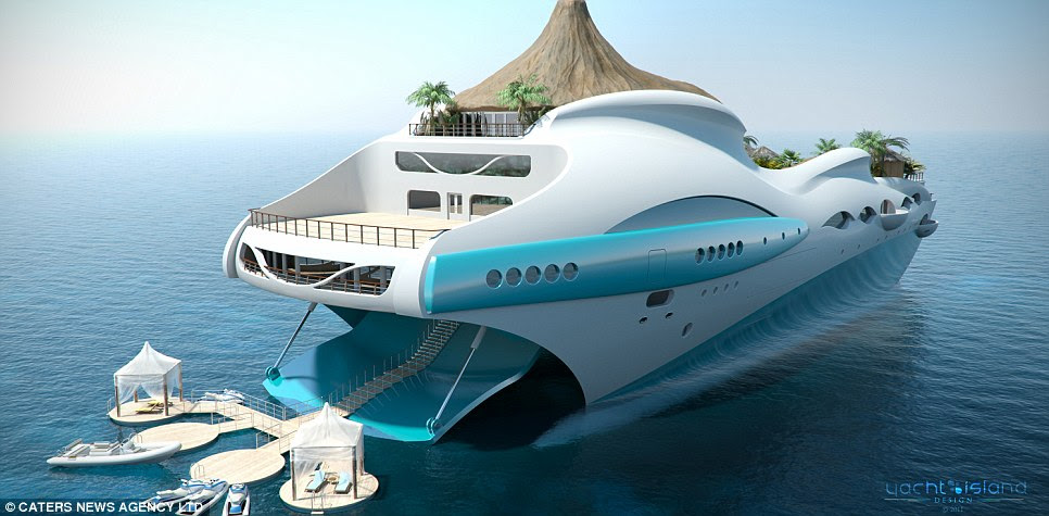 Luxury: This yacht will soon be cruising the oceans with its very own floating tropical islands