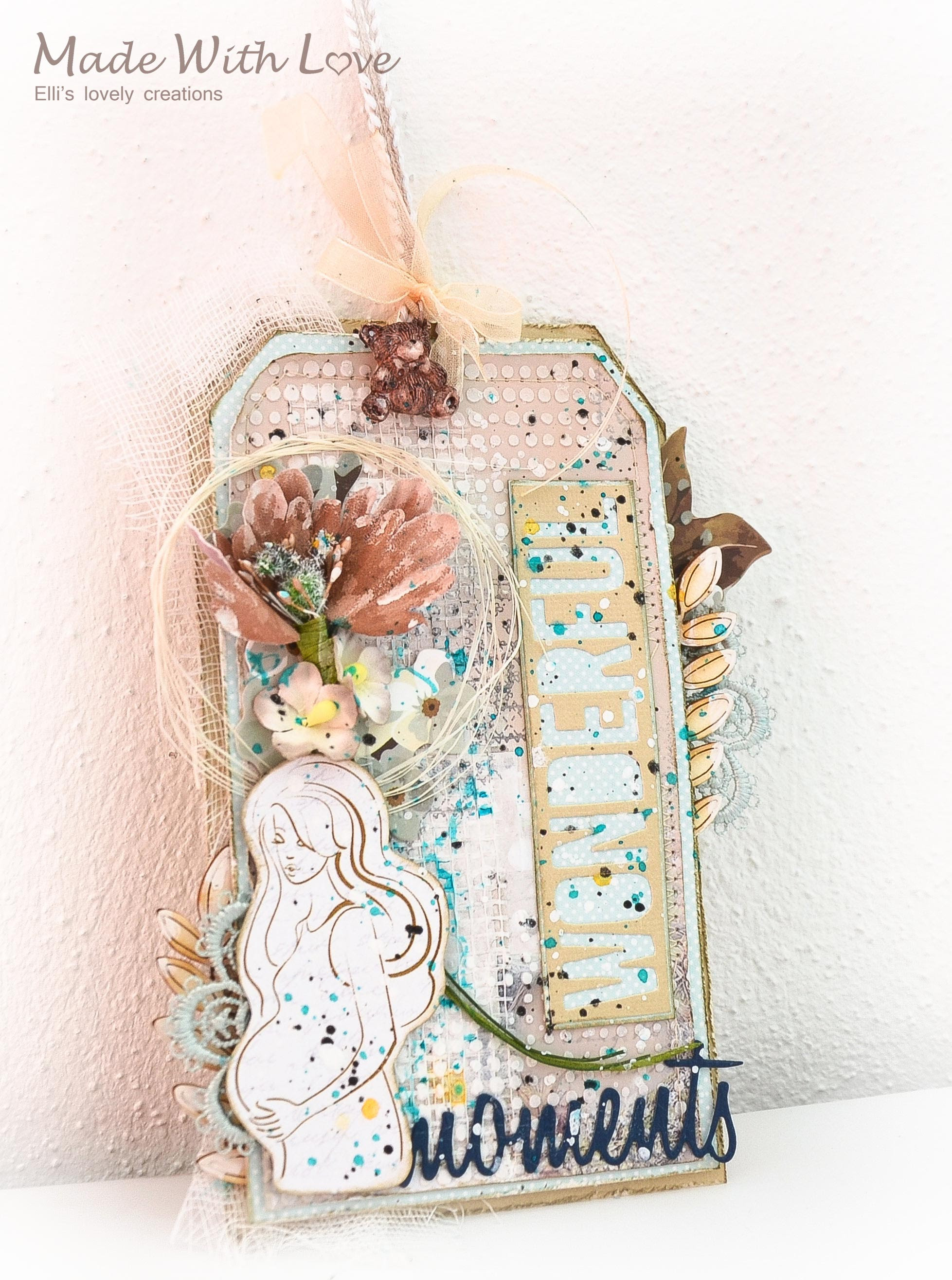 Mixed Media Baby Shower Party Tag Wonderful Moments 3