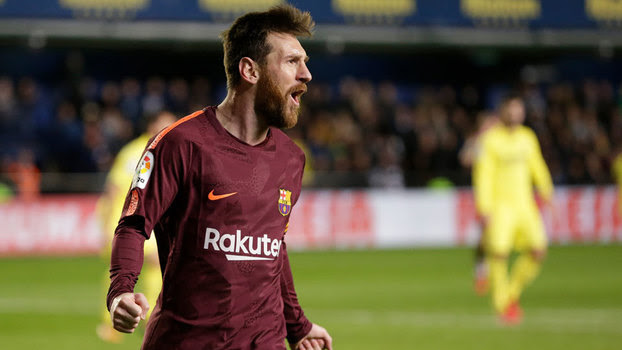 Messi comemora gol contra o Villarreal, neste domingo