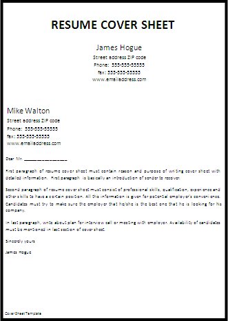 Resume Cover Sheet Sample ~ 4DOUBUTSU