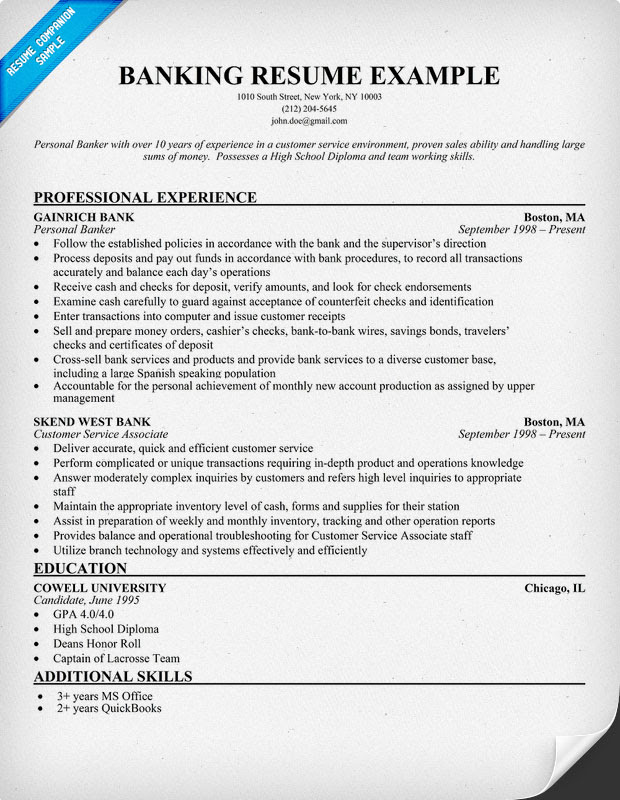 professional resume format for bank job
