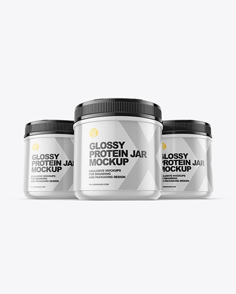 Download Download Protein Jar In Glossy Shrink Sleeve Mockup Psd Three Glossy Protein Jars Mockup In Jar Mockups On Yellow Images A Collection Of Free Premium Photoshop Smart Object Showcase M PSD Mockup Templates