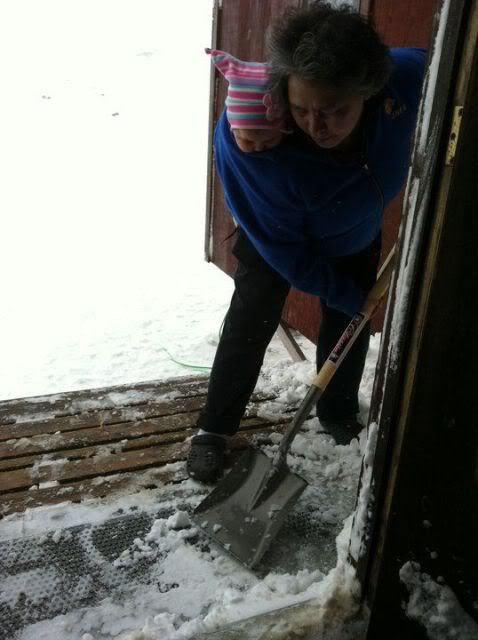 mom shoveling