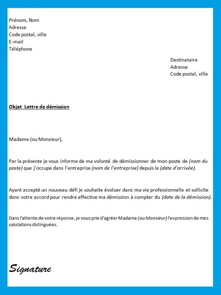 Exemple De Lettre De Démission Pdf  Le Meilleur Exemple