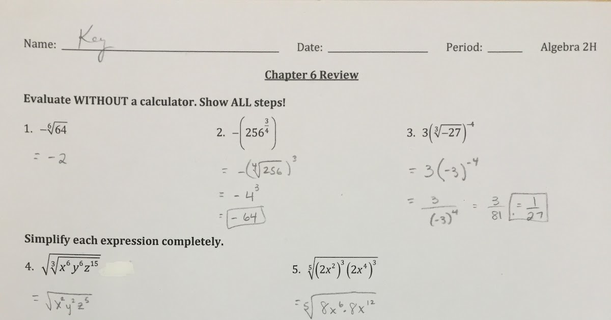 Algebra 1 Unit 5 Test Answer Key