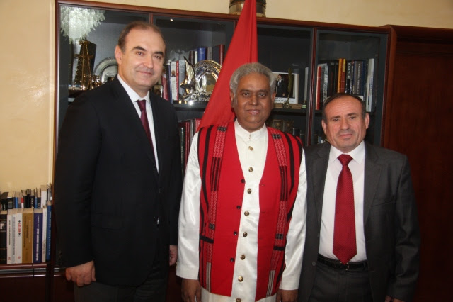Mr. Haxhinasto, Albanian Minister of Foreign Affairs, Dr. Shefki Hysa and Dr. Madhu Krishan