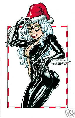 Black Cat as naughty Santa drawn by Nick Powell