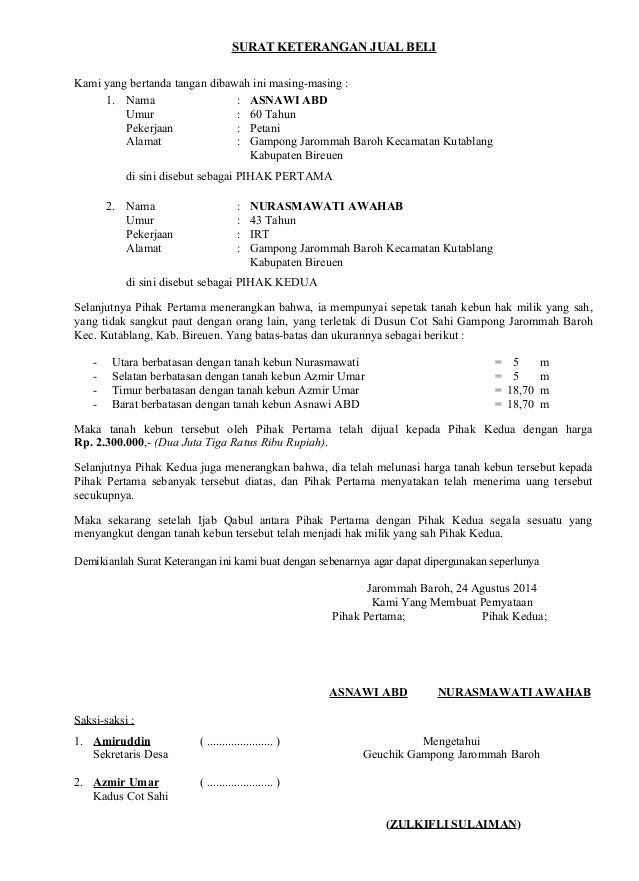 Contoh Surat Pernyataan Wakaf Tanah Untuk Masjid Surat 34