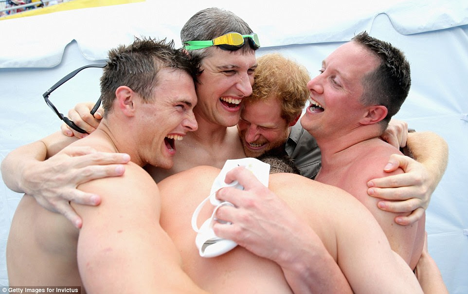 No doubt the 31-year-old prince got a bit damp as David and his team members were fresh out of the swimming pool