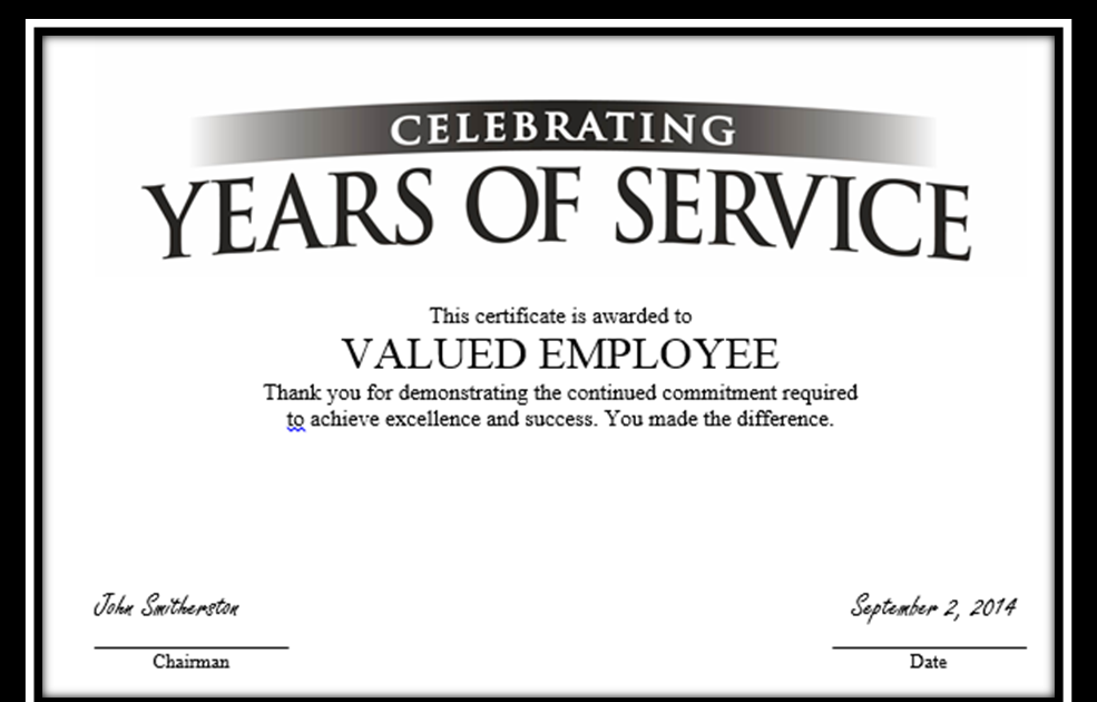 Certificate Of Years Of Service Template Customer Service Award 