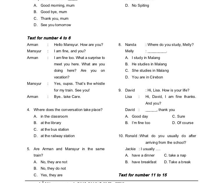 Contoh Soal Bahasa Inggris Multiple Choice Beserta Jawabannya