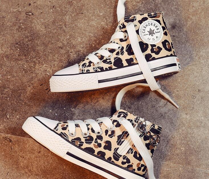 New Arrival Leopard Print Children Casual Shoes Unisex Classic High Top ...