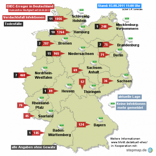 EHEC-Erreger in Deutschland 08.06.2011