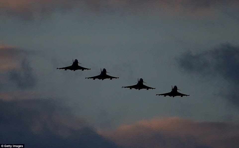 Flying in formation: RAF Typhoons arrive at the British airbase in Cyprus as further bombing missions are carried out in Syria