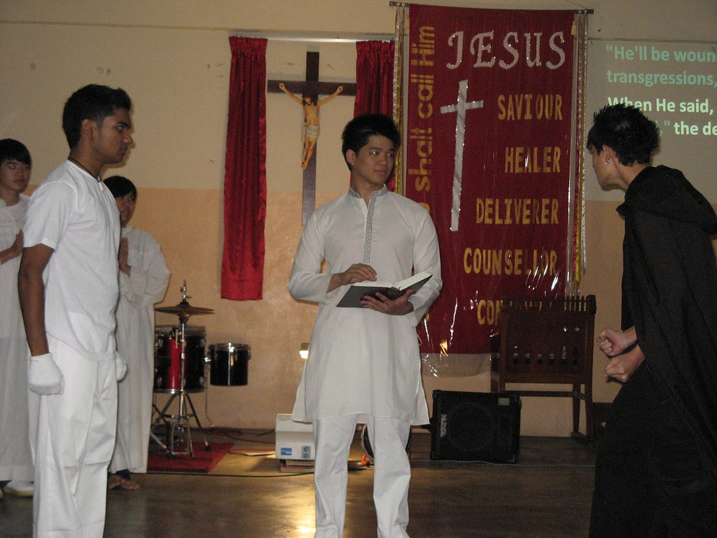 Jesus and Satan, in front of the Father