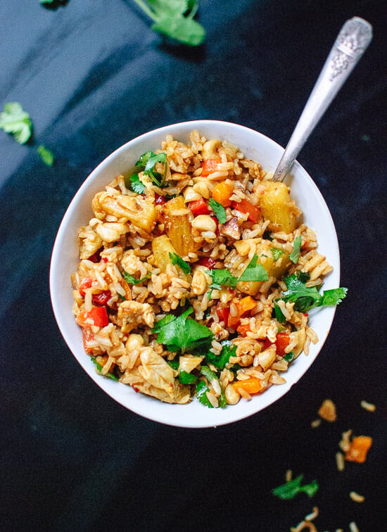 Sweet and spicy Thai pineapple fried rice, a simple vegetarian dinner! - cookieandkate.com